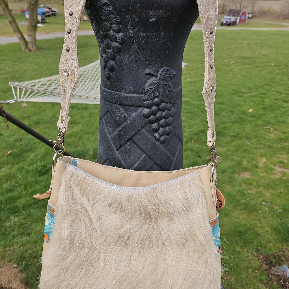 Stylish Beige and Blue Women's Bag